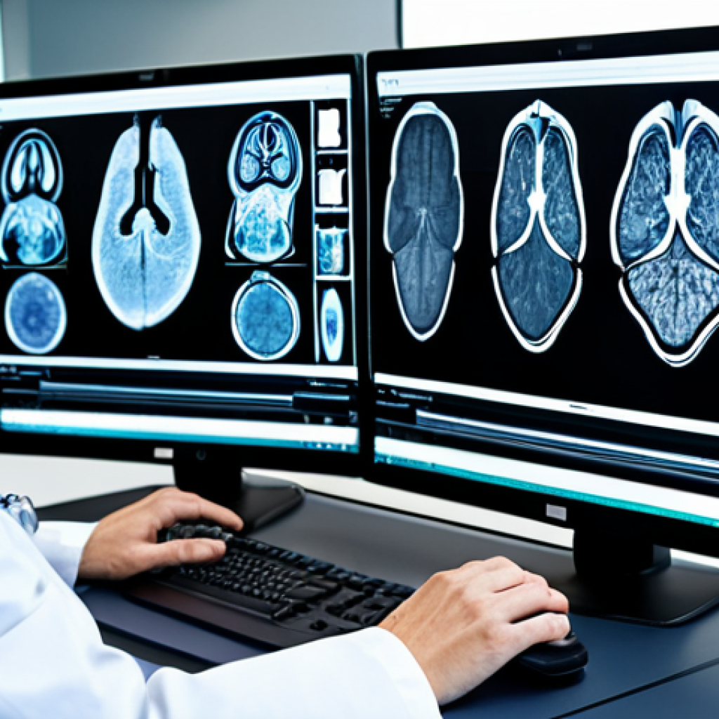 Medical AI Expert**
"A professional doctor, fully clothed in a clean white lab coat, working on a computer with complex medical imaging data displayed on the screen, in a brightly lit modern research lab, safe for work, appropriate content, perfect anatomy, correct proportions, professional, family-friendly, high resolution, detailed, well-formed hands."
**