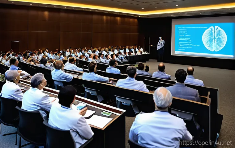 전문 의료진을 위한 학술대회 추천 - **Image Prompt 1: Knowledge Exchange and Cutting-Edge Medical Technology**
"A group of diverse m...